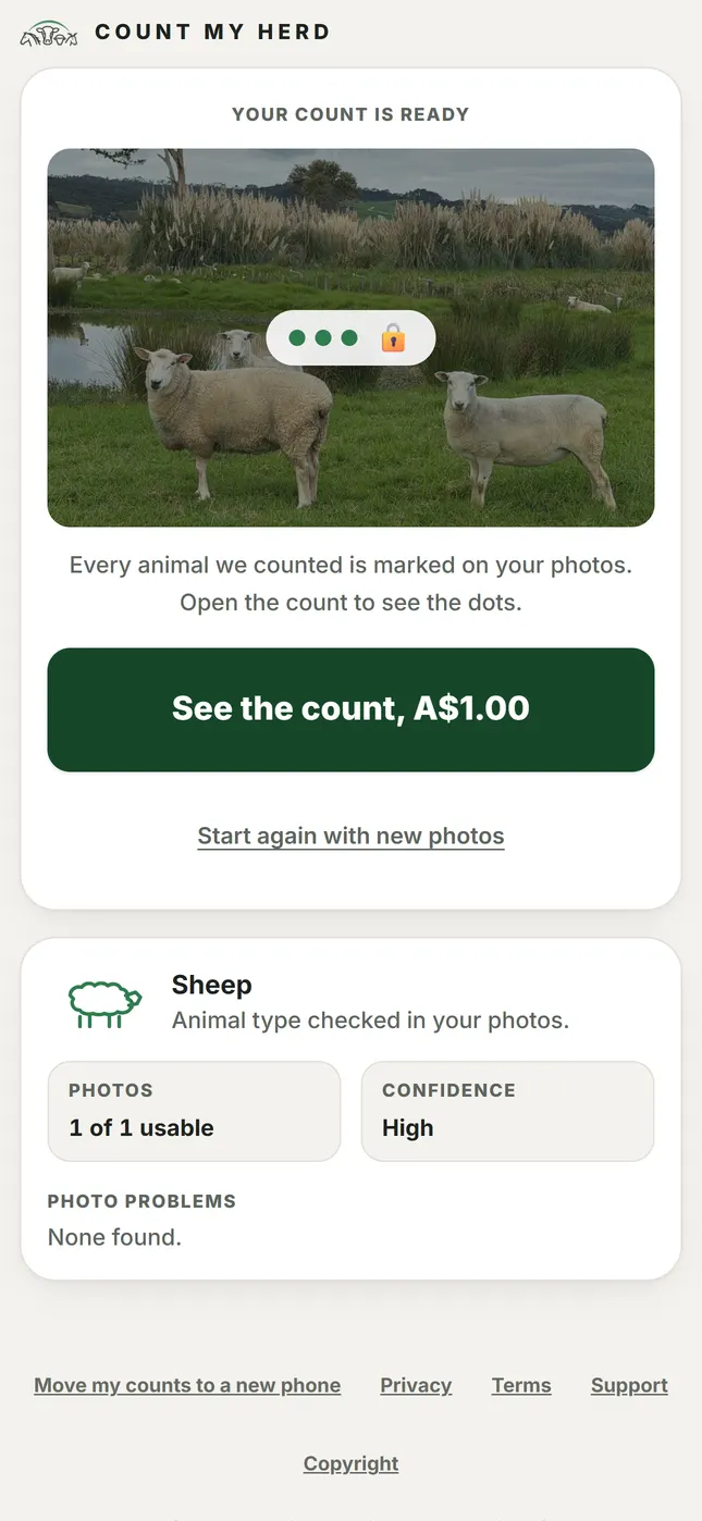 The count-ready screen, with the button to see the count for A  <section class=